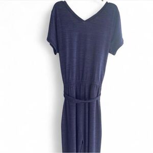 T by Talbots Knit Women's  Belted Wide Leg Lounge Jumpsuit Blue Size L